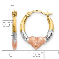14K Earrings with Rose and White Rhodium Madi K Heart Hoop view 4