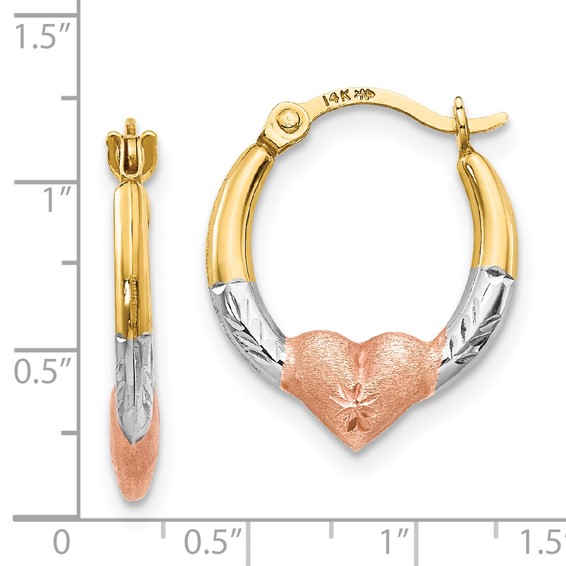 14K with Rose and White Rhodium Madi K Heart Hoop Earrings