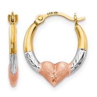 14K Earrings with Rose and White Rhodium Madi K Heart Hoop view 1