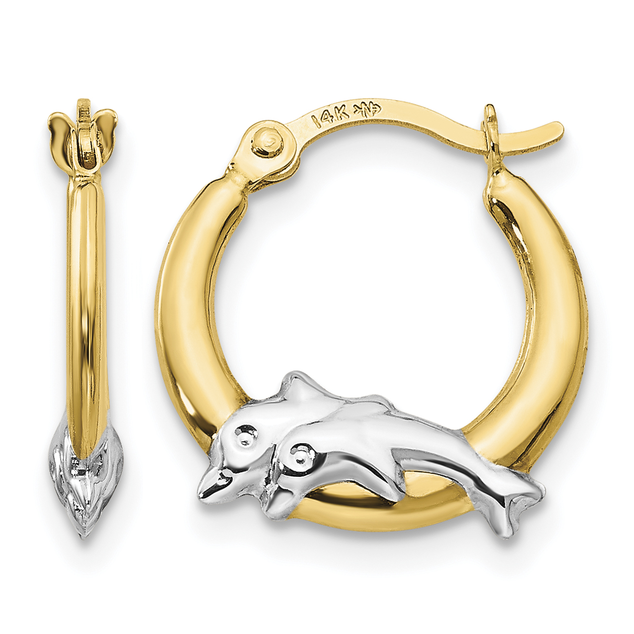 14K Madi K w/Rhodium Dolphin Hoop Earrings (SE2420)