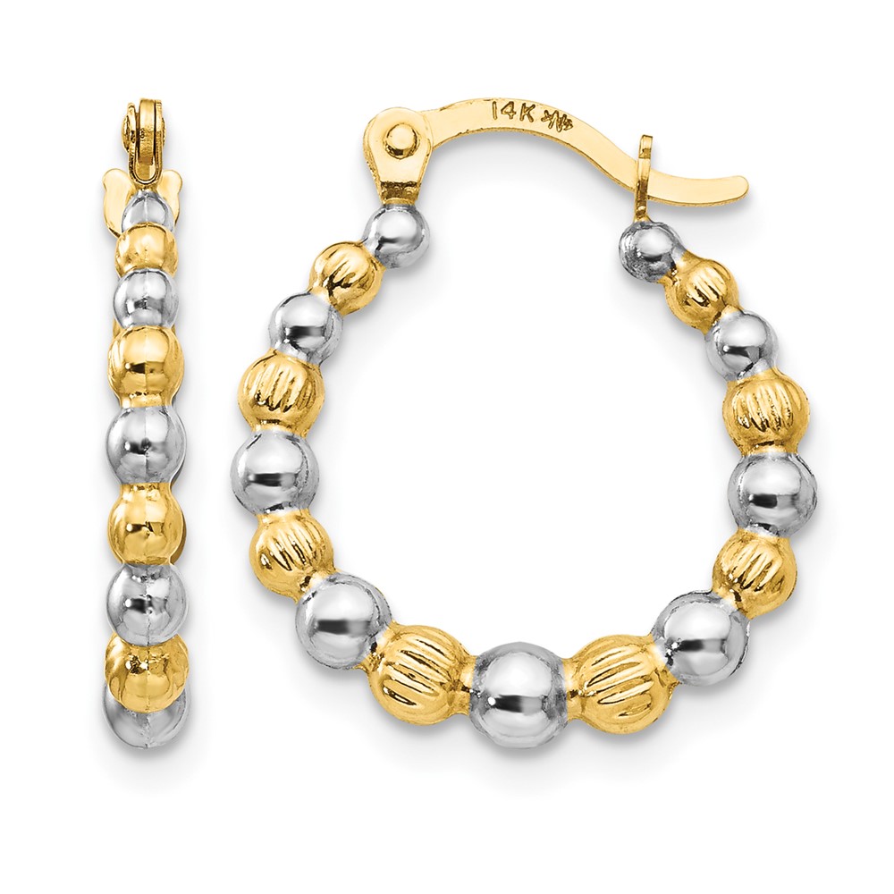 14K Madi K w/Rhodium Beaded Hoop Earrings (SE2427)