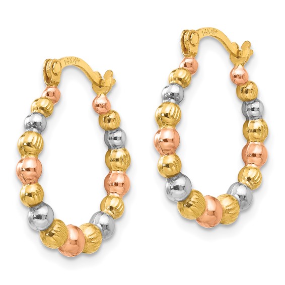 14K with Rose and White Rhodium Madi K 2x16mm Beaded Hoop Earrings