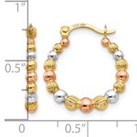 14K Earrings with Rose and White Rhodium Madi K 2x 16mm Beaded Hoop view 4