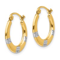 14K and White Rhodium Madi K 3x 17mm Diamond-cut Flowers Hollow Hoop Earrings view 2