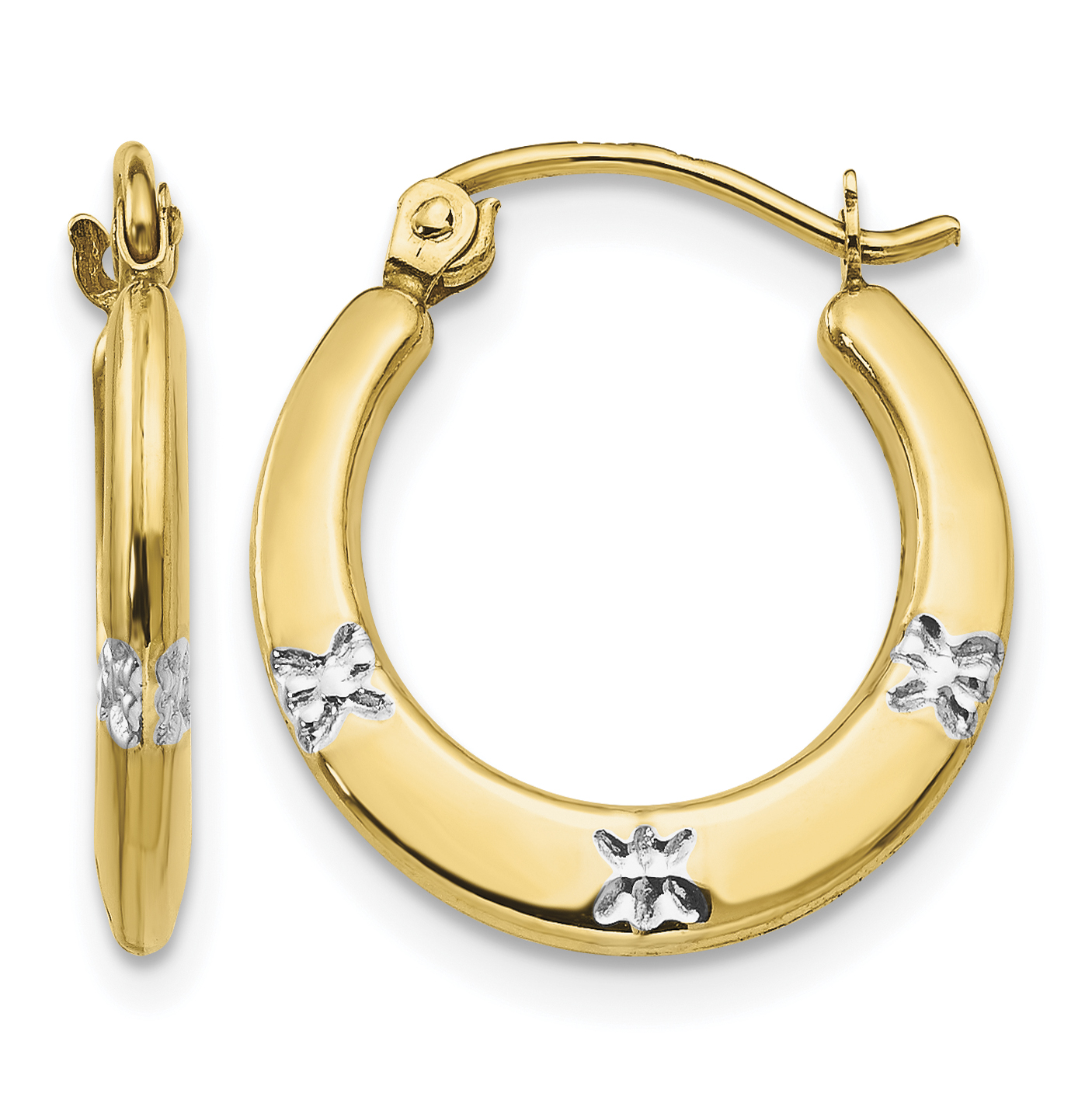 14K Madi K w/Rhodium Flowers Hollow Hoop Earrings (SE2429)