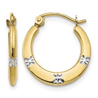 14K and White Rhodium Madi K 3x 17mm Diamond-cut Flowers Hollow Hoop Earrings view 1