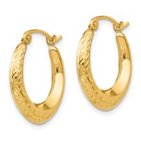 14K Yellow Gold Madi K Textured 3x 18mm Hollow Hoop Earrings view 2