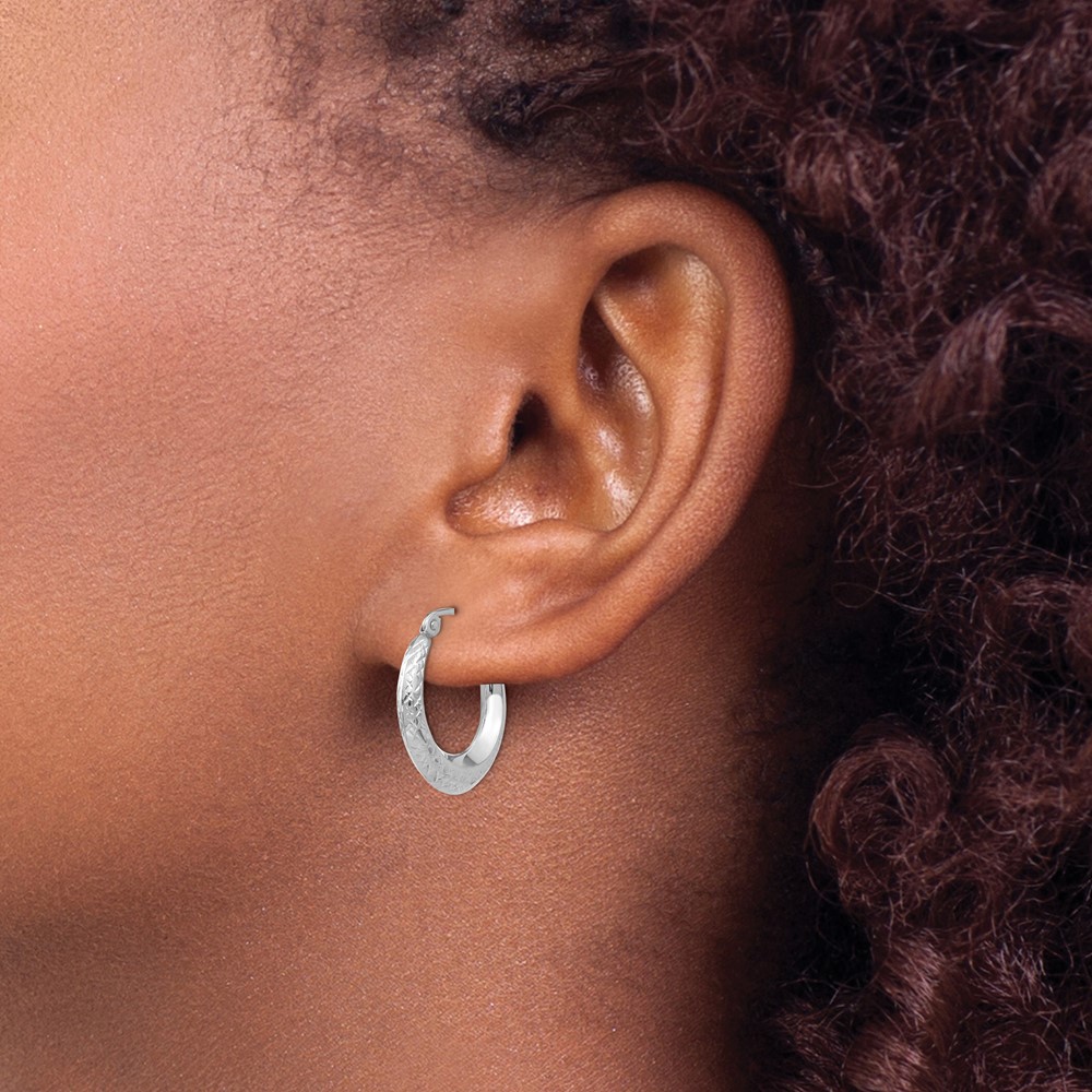 14K White Gold Madi K Textured Hollow Hoop Earrings (SE2435)