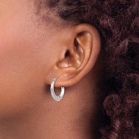 14K White Gold Madi K Textured 3x 18mm Hollow Hoop Earrings view 3