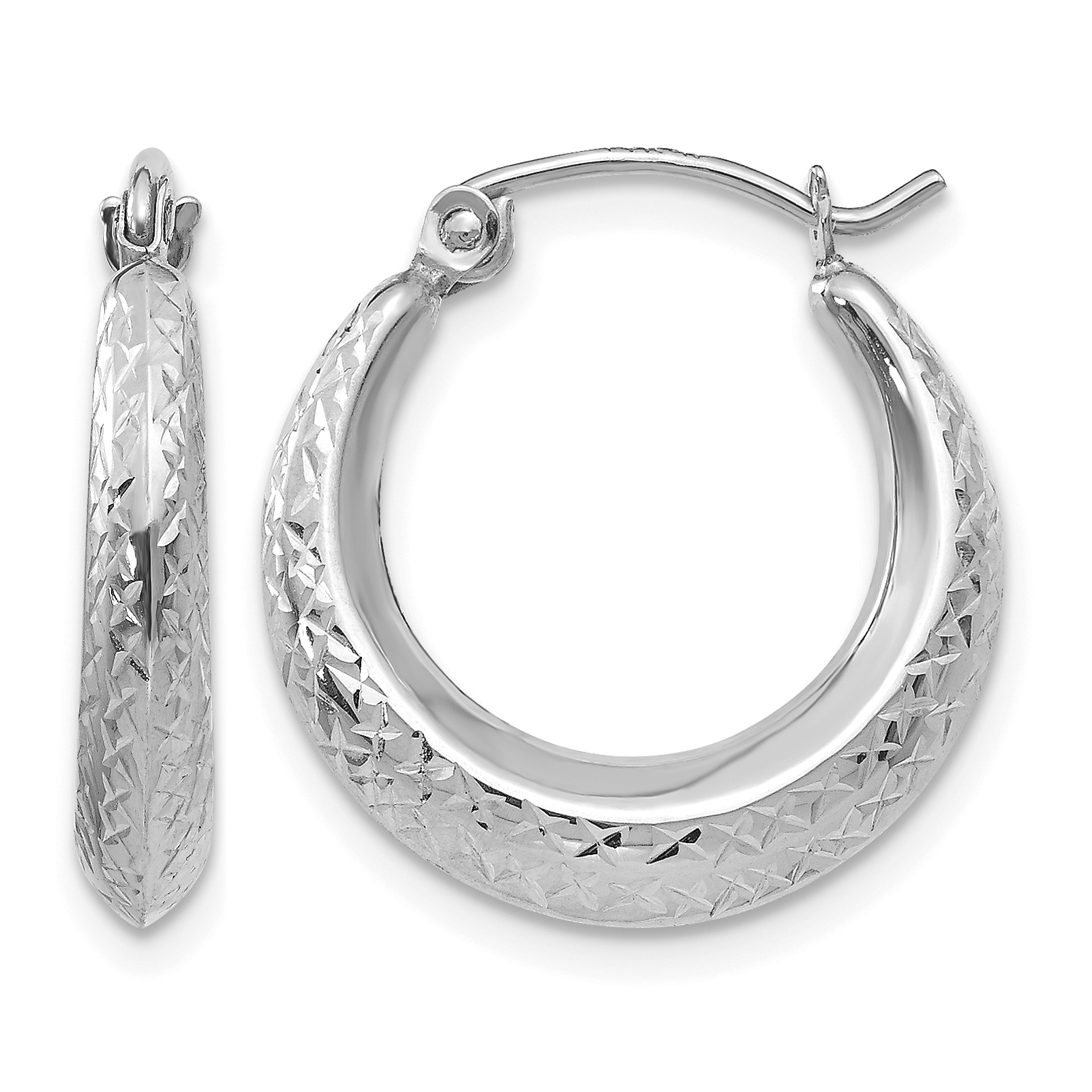 14K White Gold Madi K Textured Hollow Hoop Earrings (SE2435)