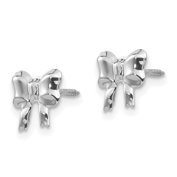 14k White Gold Madi K Rhodium-plated Bow Childrens Screwback Post Earrings