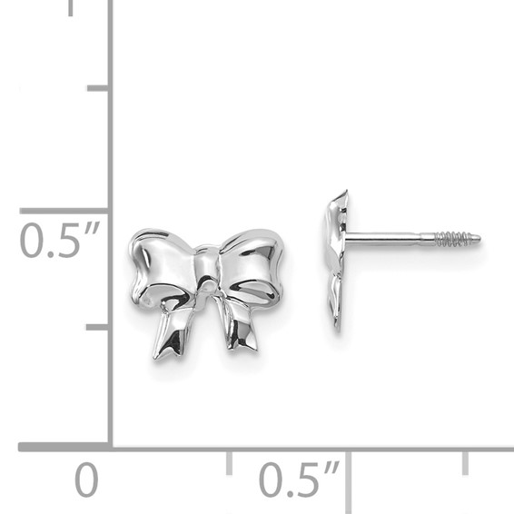 14k White Gold Madi K Rhodium-plated Bow Childrens Screwback Post Earrings