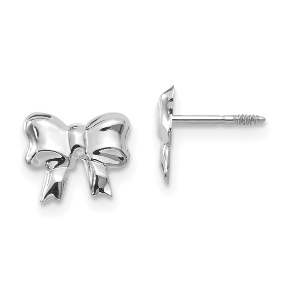 14k White Gold Madi K Rhodium-plated Bow Childrens Screwback Post Earrings
