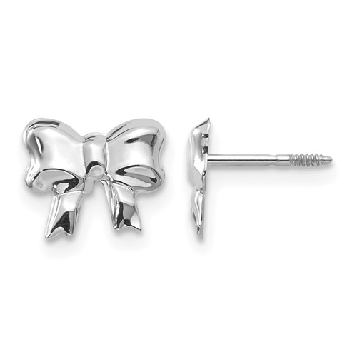 14K White Gold Madi K Rhodium-plated Bow Screwback Post Earrings