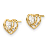 14K Yellow Gold Madi K Childrens Polished CZ Double Heart Post Earrings view 2
