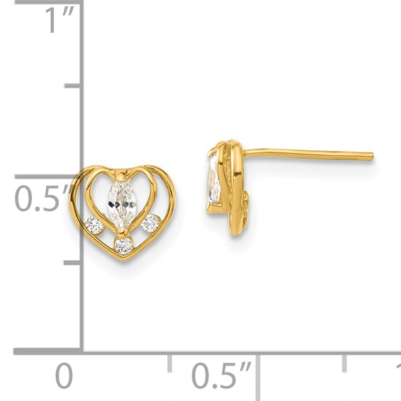 14ky Madi K Childrens Polished CZ Double Heart Post Earrings