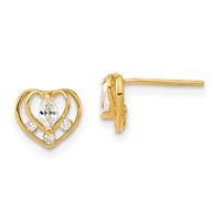 14K Yellow Gold Madi K Childrens Polished CZ Double Heart Post Earrings view 1