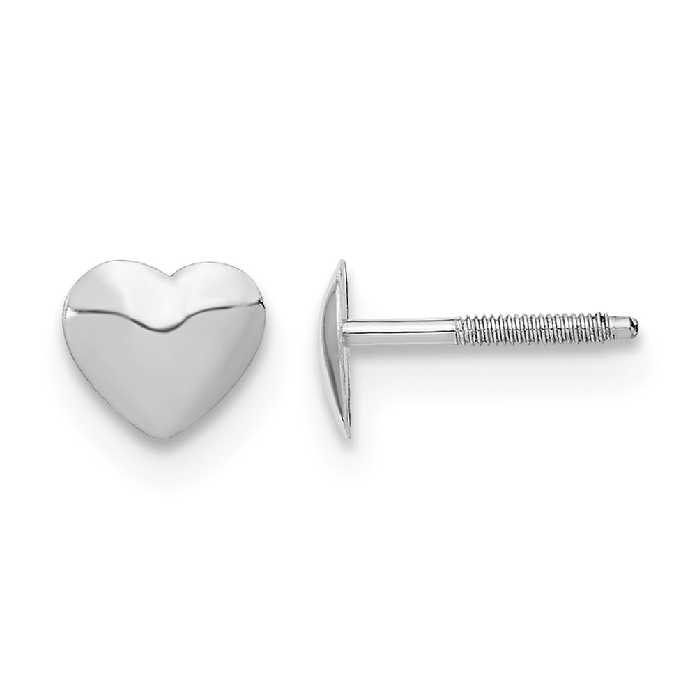 14K White Gold Madi K Rhodium-plated 5.00mm Heart Screwback Post Earrings