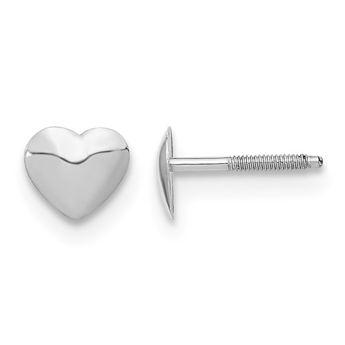 14K White Gold Madi K Rhodium-plated 5.00mm Heart Screwback Post Earrings