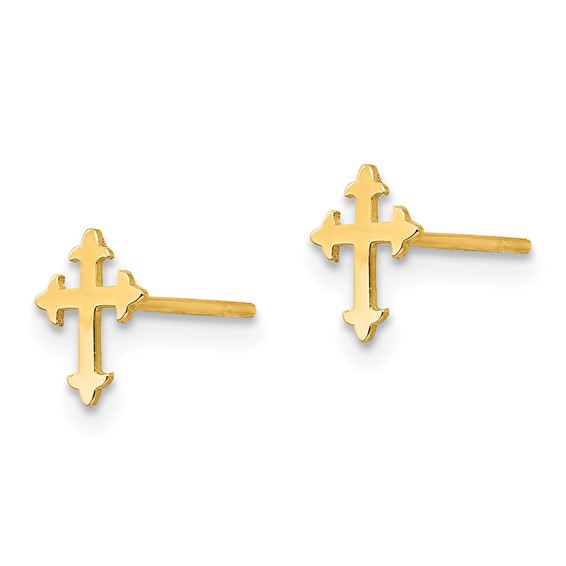 14K Madi K Polished Cross Childrens Post Earrings