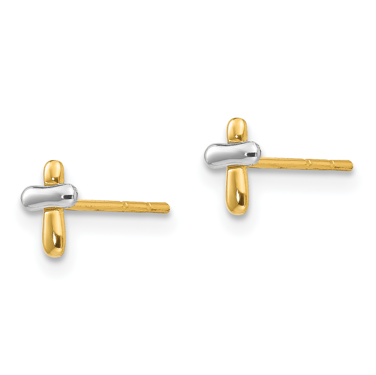 14K Two-tone Madi K Polished Cross Post Earrings SE2468 product image view 2