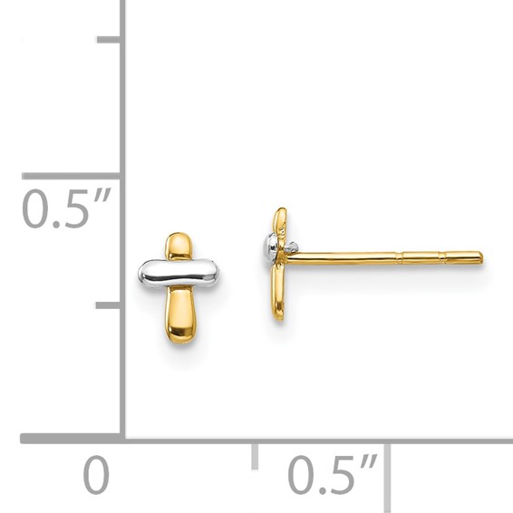 14K Two-tone Madi K Polished Cross Childrens Post Earrings