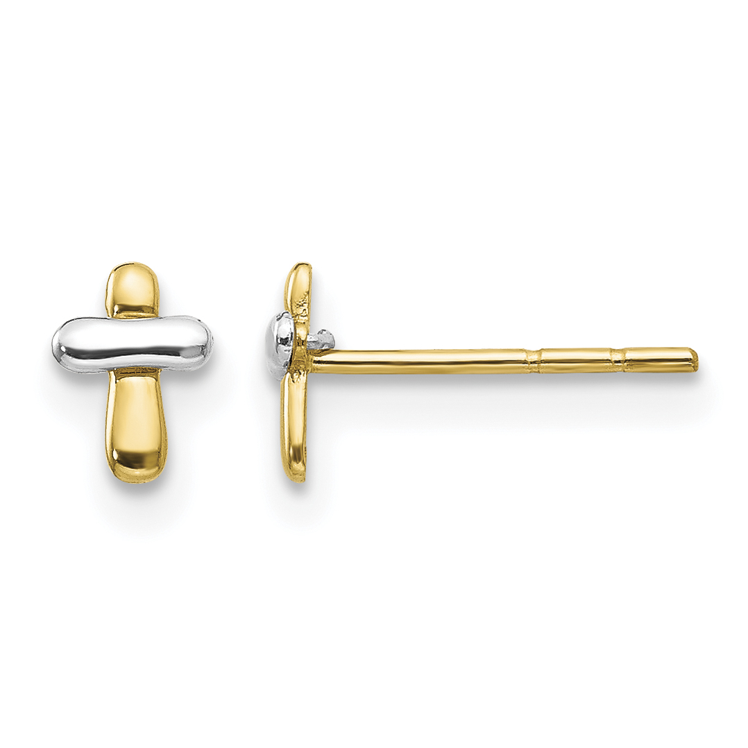 14K Two-tone Madi K Polished Cross Post Earrings SE2468 main product image
