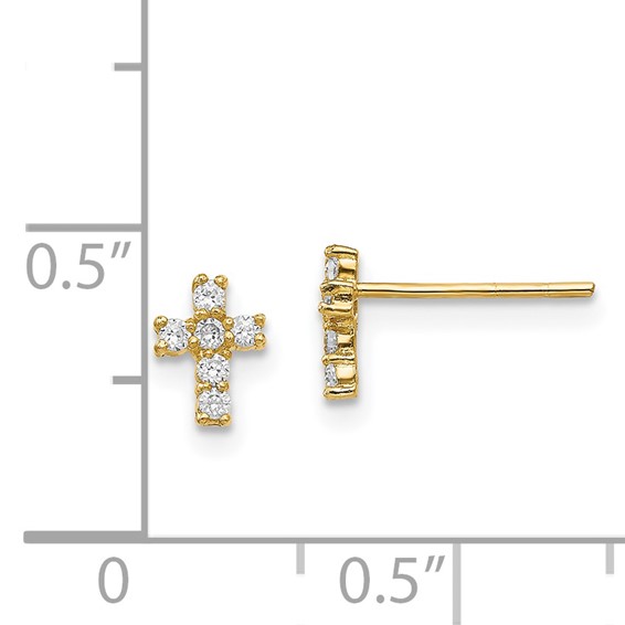 14K Madi K Polished CZ Cross Childrens Post Earrings