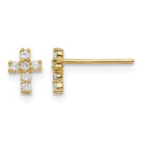 14K Yellow Gold Madi K Polished CZ Cross Post Earrings view 1