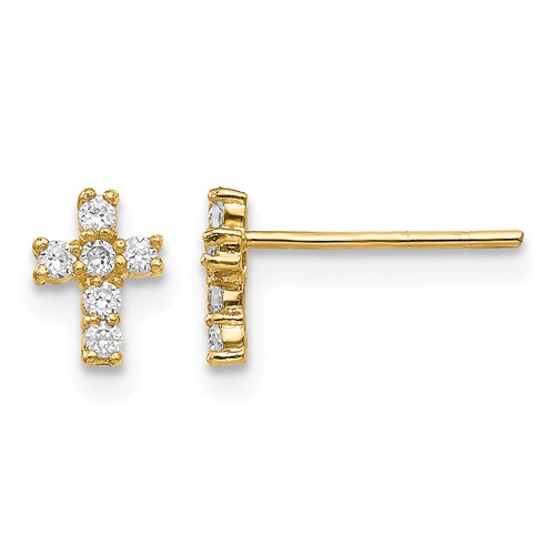 14K Yellow Gold Madi K Polished CZ Cross Post Earrings