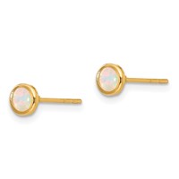 14K Yellow Gold Madi K Polished 4mm Round Lab Created Opal Bezel Post Earrings view 2
