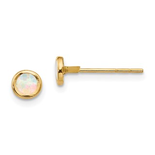 14K Madi K Polished 4mm Round Lab Created Opal Bezel Post Earrings