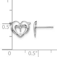 14K White Gold Madi K Heart Dolphins Post Earrings view 4
