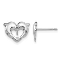 14K White Gold Madi K Heart Dolphins Post Earrings view 1