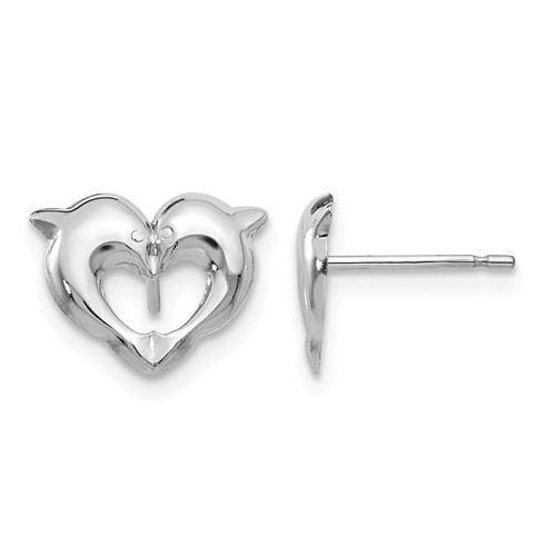 14K White Gold Madi K Heart Dolphins Post Earrings