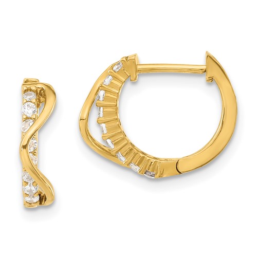14K Yellow Gold Madi K Childrens Polished Fancy CZ Hinged Round Hoop Earrings