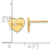 14K Yellow Gold Madi K Polished Love CZ 7.5mm Heart Post Earrings view 3