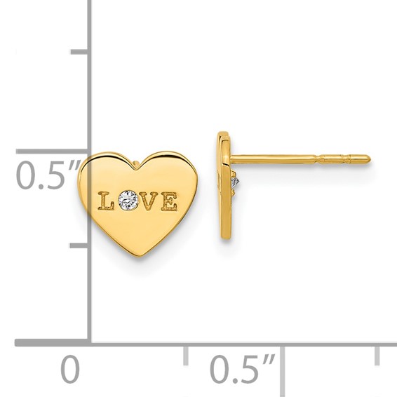14k Madi K Polished Love CZ 7.5mm Heart Childrens Post Earrings