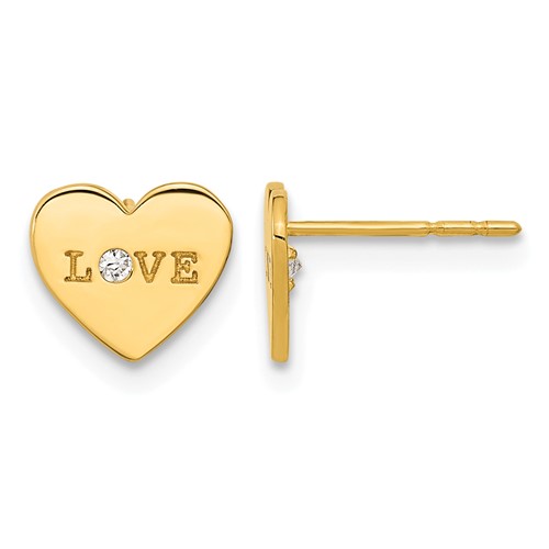 14K Yellow Gold Madi K Polished Love CZ 7.5mm Heart Post Earrings