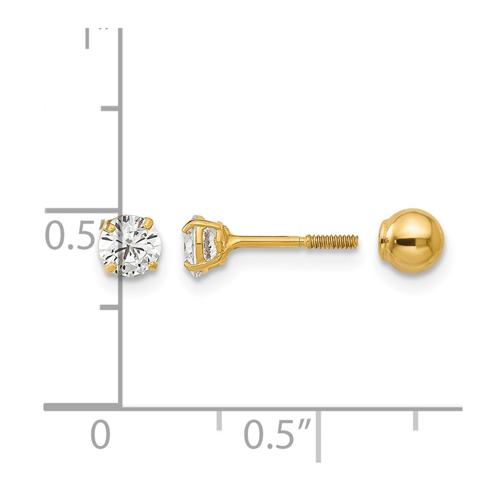 14k Madi K Polished Reversible Ball and CZ Earrings (SE2505)