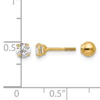 14K Yellow Gold Madi K Polished Reversible 4mm Ball and CZ Screwback Post Earrings view 3