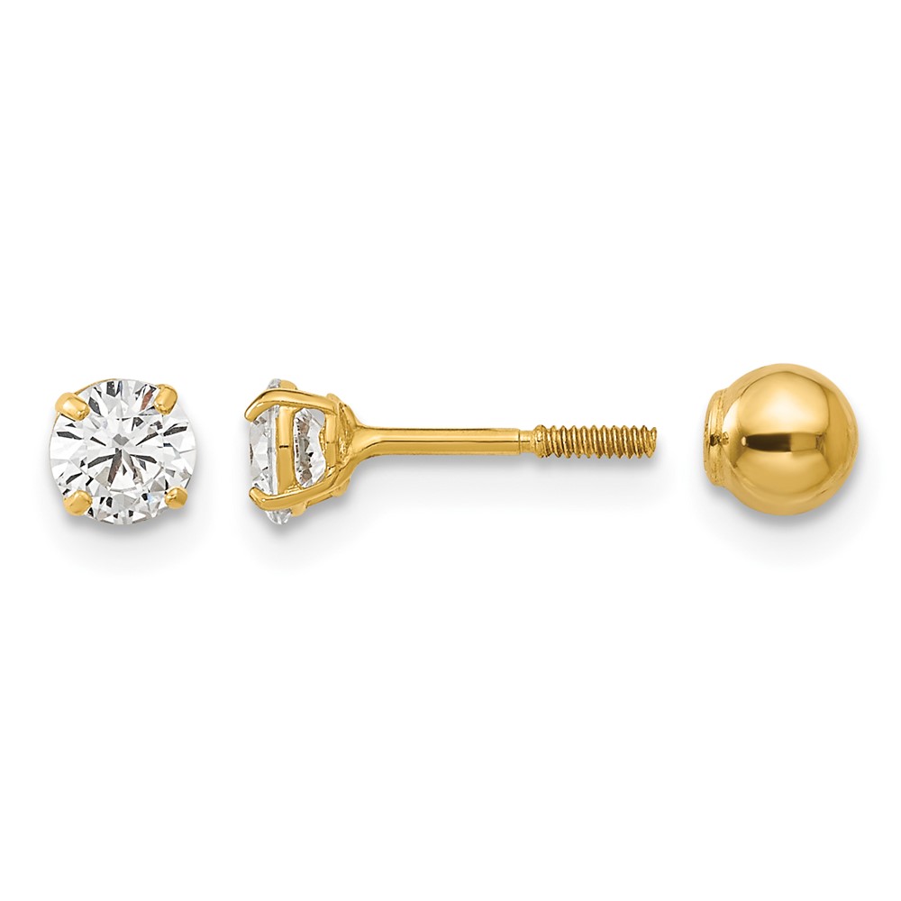 14k Madi K Polished Reversible Ball and CZ Earrings (SE2505)
