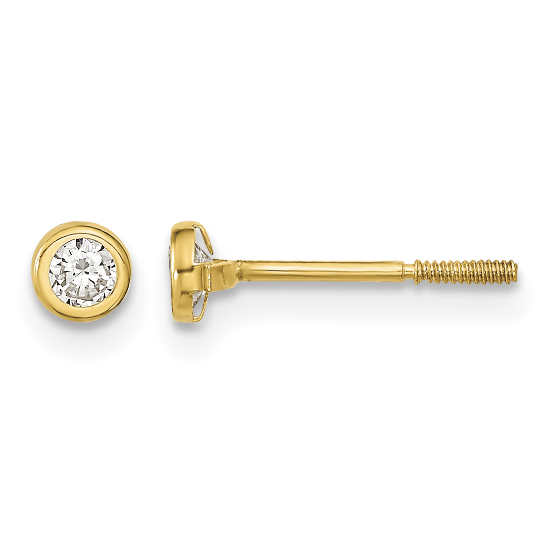 14k Madi K Yellow Gold Polished CZ Bezel Post Earrings (SE2506)