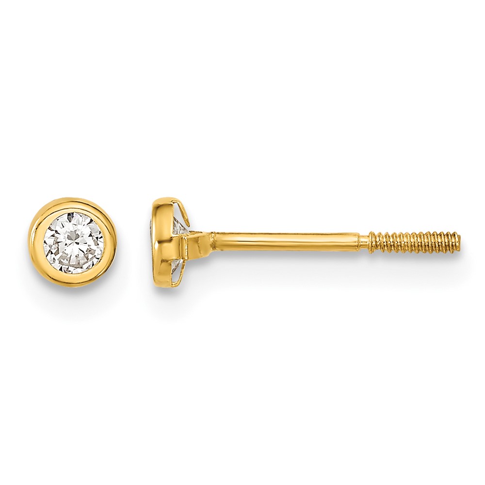 14k Madi K Yellow Gold Polished CZ Bezel Post Earrings (SE2506)
