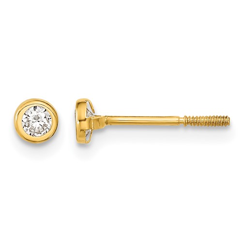 14K Yellow Gold Madi K Polished 3mm CZ Bezel Screwback Post Earrings