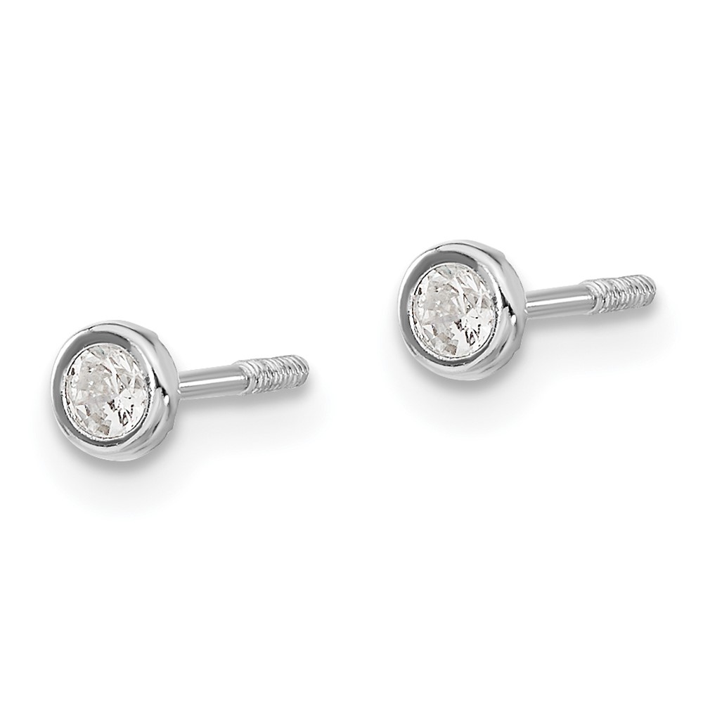 14k Madi K White Gold Polished CZ Bezel Post Earrings (SE2507)
