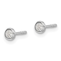 14K Madi K White Gold Polished CZ Bezel Screwback Post Earrings view 2