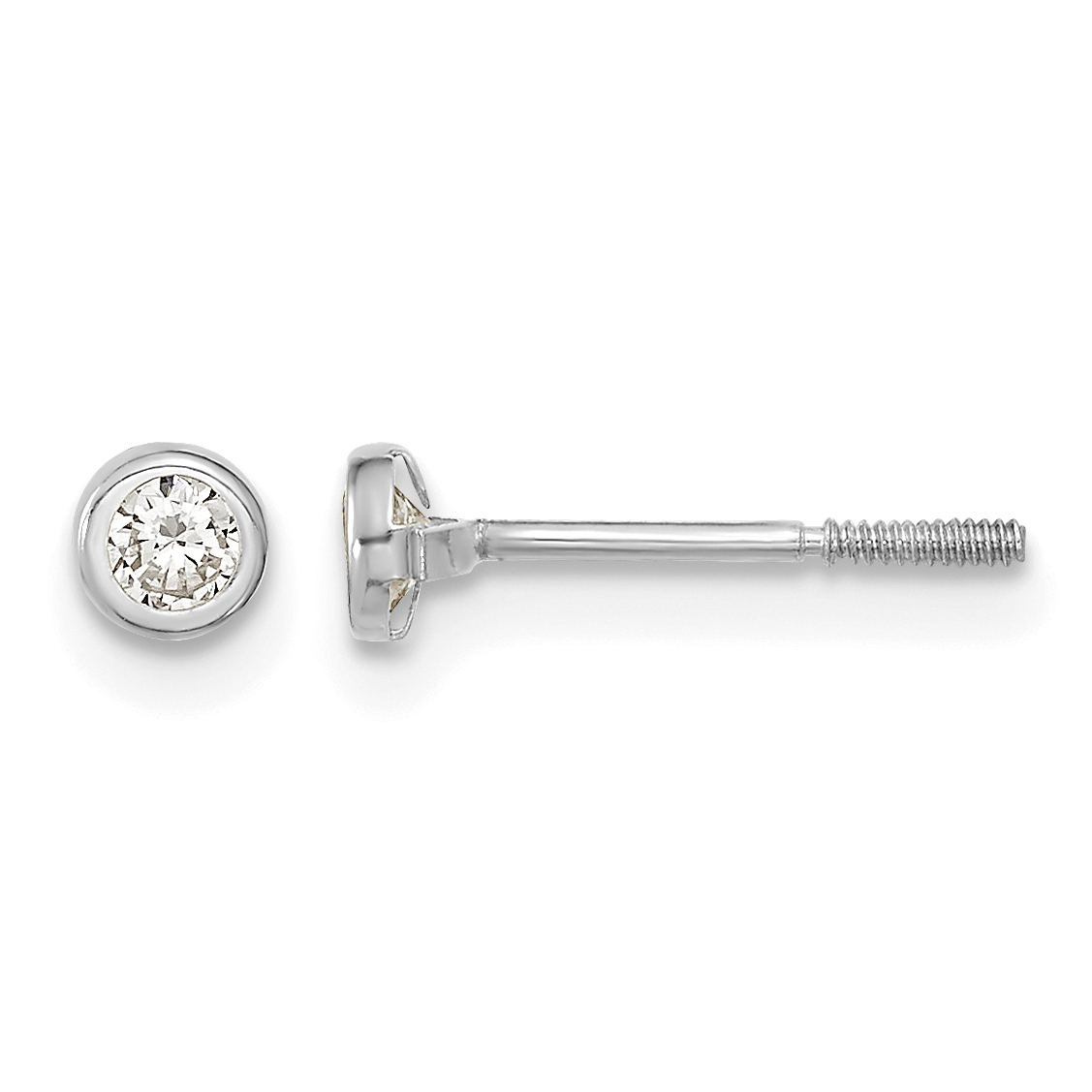 14k Madi K White Gold Polished CZ Bezel Post Earrings (SE2507)