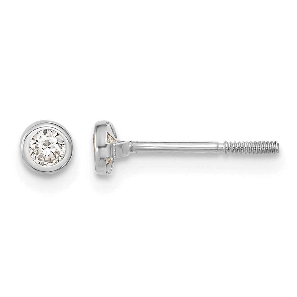 14k Madi K White Gold Polished CZ Bezel Post Earrings (SE2507)