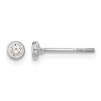 14K Madi K White Gold Polished CZ Bezel Screwback Post Earrings view 1